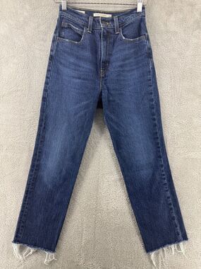 Levis Jeans Womens 24 Blue 70s High Slim Straight Premium Denim Raw Hem Zip Fly